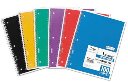 Single-Subject Spiral Notebooks, 100 Pages, 6-Pack