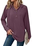 Hoodies for Women Long Sleeve Shirts Fall Fashion V Neck Sweatshirts with Buttons Casual Trendy Pullover Tops Maroon