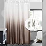 LOVTEX Brown Waffle Weave Fabric Shower Curtain for Bathroom,Washable Waterproof Polyester Cloth Bath Shower Curtains Sets with 12 Hooks,72' x 72'