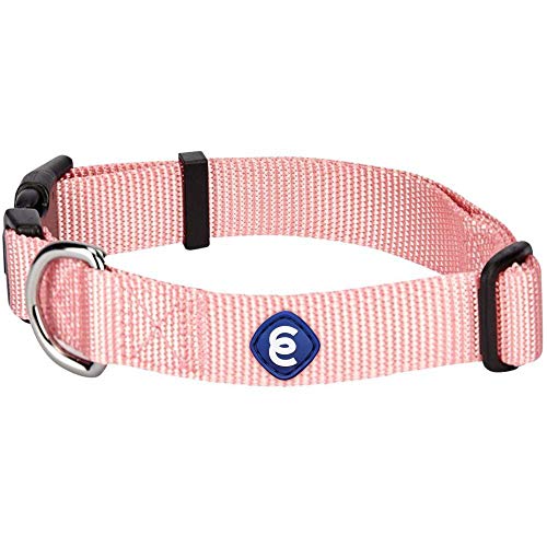 Blueberry Pet Essentials Classic Durable Solid Nylon Adjustable Dog Collar, Baby Pink, Large, Neck 18 -26 , for Boy and Girl Dogs