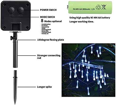 ZVO Solar Fairy Lights Outdoor Garden, 6.3M 30 LED Solar Powered Waterdrop Teardrop String Lights, IP65 Waterproof Indoor Raindrop Lamp for Tent Patio Tree Christmas Balcony Decoration(Warm White)