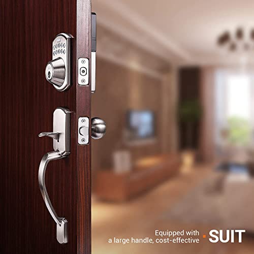 Keypad Deadbolt, Keyless Entry Lock Single Cylinder Front Door Lock With Polo Knob Featuring 1 Touch Motorized Locking, Auto Locking And Easy To Install, Stain Nickel #TOP3