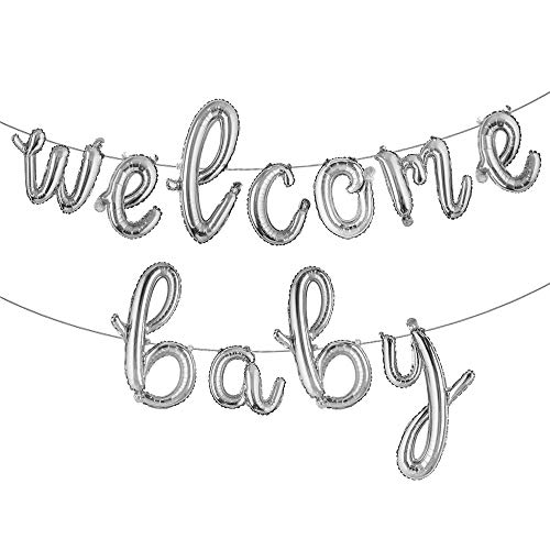 WELCOME BABY Letter foil Balloons Children Party Decoration Birthday Party Balloons Inflatable Balloon Baby Shower Birthday Party Gender Reveal Party (L WELCOME BABY Silver)
