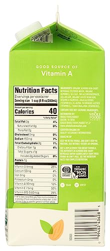 Image of 365 by Whole Foods Market, Almond Milk Unsweetened Organic, 64 Fl Oz (Pack of 2)
