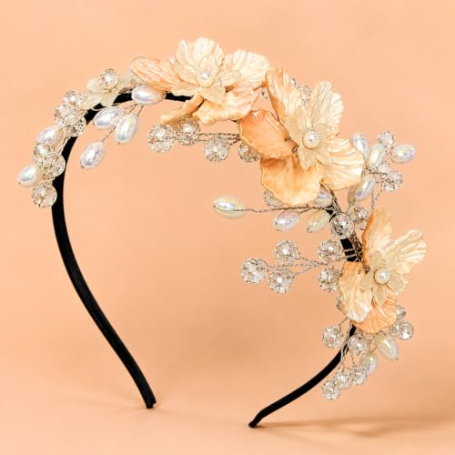 Image of Samyak Pearl & Crystal Hair Band Accessories For Women & Girls, Stylish Tiara Headband For Wedding Party Juda Bun Fashion For Bridal Hair Decoration Accessory