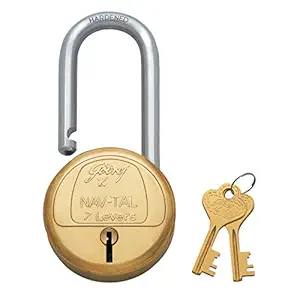 Godrej Locks navtal 7 levers Long Shackles Hardened Padlock 3597 Painted Finish 3 Keys (Brass,Golden,Pack of 1)