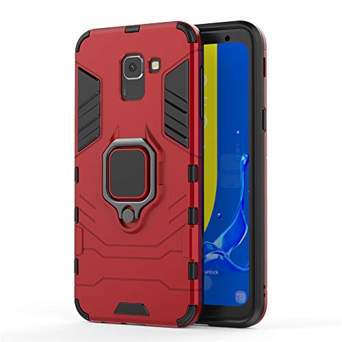Funda para Samsung Galaxy J6 2018, MHHQ 2in1 Armadura Combinación A Prueba de Choques Heavy Duty Escudo Cáscara Dura PC + TPU con Soporte Magnetic Car Mount Cover para Samsung Galaxy J6 2018 -Red