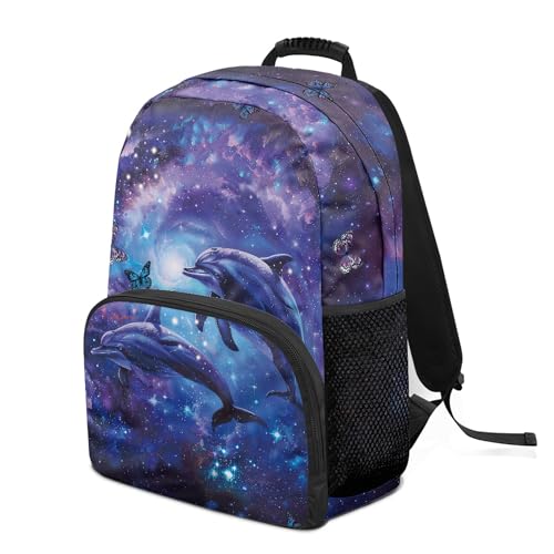Cute Backpack Dolphin Galaxy Print Casual Fashion Backpack for Students - Large Capacity Travel Daypack,Lightweight Shoulder Bag with Multiple Pockets2