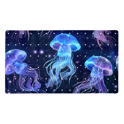 Glowing Jellyfish Non-Slip Bathtub Mat, Rectangular Shower Mat with Suction Cups, Floor Tub Mat Machine Washable, 15.1x26.8 Inch