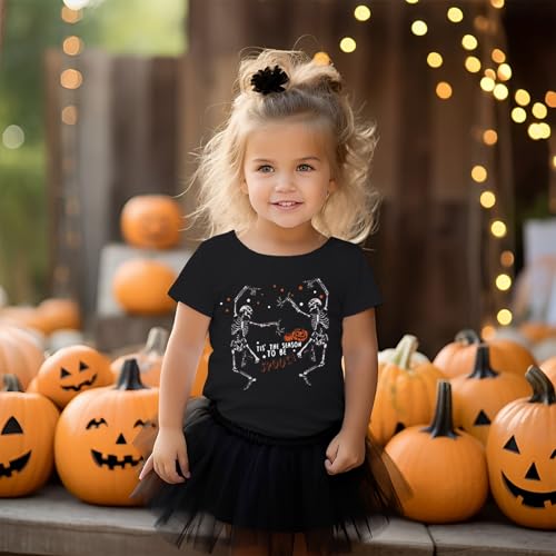 KEKEMI Toddler Halloween Shirt Dancing Skeleton Graphic T-Shirt Baby Boy Girl Skull Print Tee Tops Spooky Season Fall Outfit2