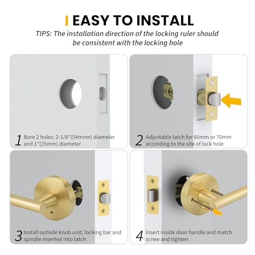 Goldenwarm 3 Pack Gold Interior Door Handles, Brushed Gold Privacy Lever Door Handle, Heavy Duty Interior Bedroom Door Lever Pack, Gold DoorHandles Interior for Bathroom by Goldenwarm - Image 7