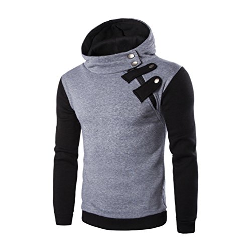 Automne Hiver Mode Chaud éPais Hommes Sweat à Capuche Sweatshirt Zippé Hommes Hauts Vestes Manteau à GlissièRe Diagonale Outwear Pulls Sweatshirts (M, Gris)