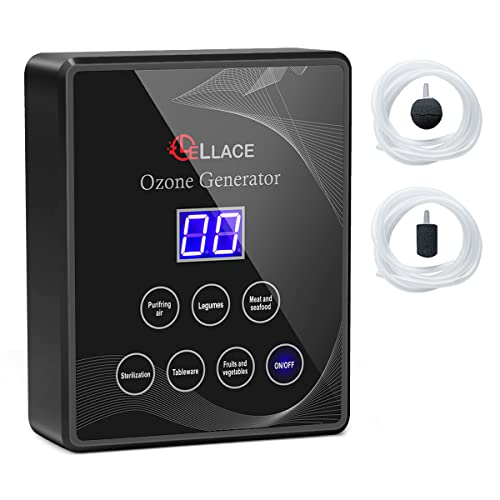 Generador de Ozono Doméstico con Temporizador Digital, para Desinfectar Alimentos, Purificar el Aire, Ozonizar y Esterilizar. Máquina de Ozono con 2 Tubos de Silicona y 2 Piedras Difusoras (Negro)