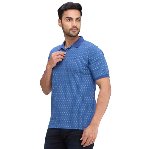 Image of Raymond Men's Pure Cotton Print Pattern Modern Fit Polo Collar Polo Neck Half Sleeve Casual T-Shirt