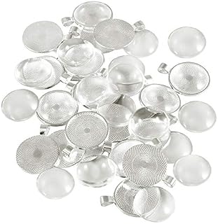 ARTLILY 20 Set Bezel Pendant Trays Glass Cabochon Pendant Blanks with Glass Cabochon Dome Tiles Bezel Cabochon Settings (Silver)
