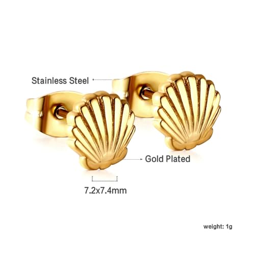 Mini Shell Stud Earrings For Women Girls Stainless Steel Minimalist Dainty Tiny Delicate Scallop Seashell Cartilage Earring Small Cute Studs Gold Silver Summer Beach Ocean Ear Jewelry2