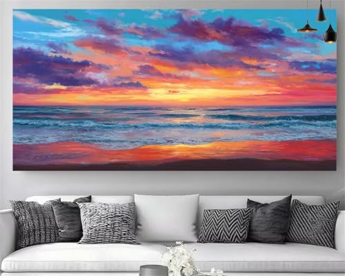DIY peinture diamant 5D mer pour décorer votre salon, grand canevas coucher de soleil 50x100cm