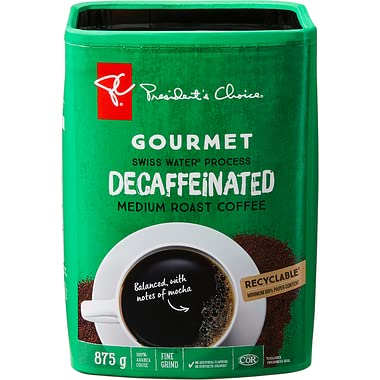PC Gourmet Swiss Water Process Decaffeinated Medium Roast 100% Arabica Coffee, 875g/30oz, Imported from Canada)