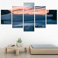 SIGNWIN 5 Panel Canvas Wall Art Skyline Sunset for Home Decorations Ready to Hang - 60