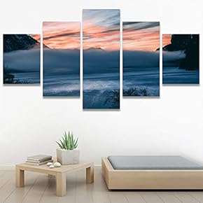 SIGNWIN 5 Panel Canvas Wall Art Skyline Sunset...