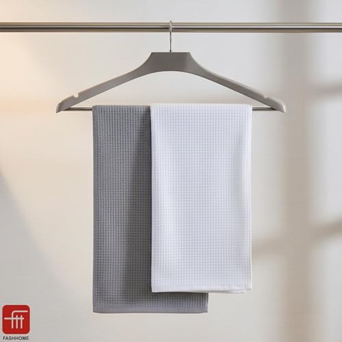 Image of Fash Home Waffle Terry Fusion 2pc Bath Towel-75X150cm Full Large Size 100% Soft Cotton Super Luxurious | Quick Absorbent | Only for Premium Royal Elite Class Men /Women /Couples-White&Grey