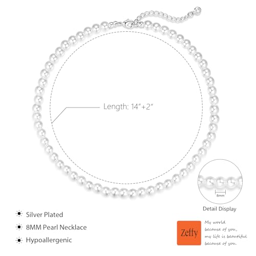 Image of Zeffy Pearl Necklace 4MM /6MM /8MM Dainty Round Imitation Pearl Choker Necklace Wedding Pearl Necklace Delicate Jewelry for Women Simple Bridesmaid Jewelry Gifts