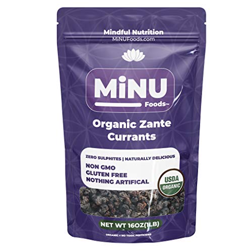 MiNU Organic Raw Zante Black Currants (16 oz (1 lb) #1 Paleo snack Seedless, MiNU Mindful Nutrition, No Sulfur, No Added Sugar, Dried, Superfood, Raw, Paleo, Vegan, NonGMO, Gluten Free gomix