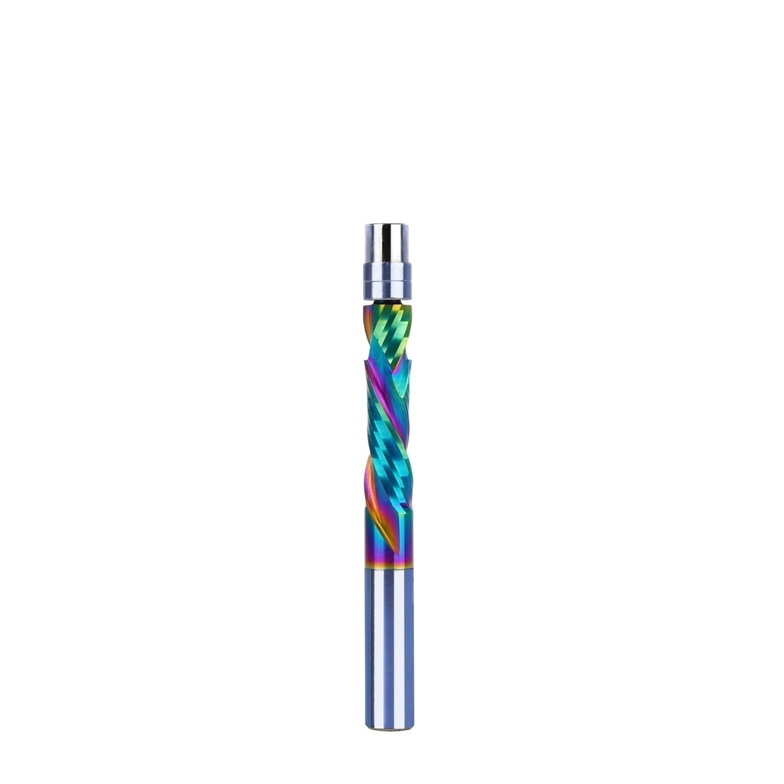 Fresa de corte al ras 6 mm y 8, fresa copia en espiral for fresadoras, revestimiento carburo sólido, base con doble rodamiento bolas for madera(FT2FC-D8-L32-DLC)