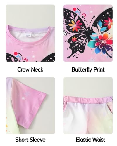 Image of 7-14Y Tween Girl Clothes 2 Piece Short Sleeve Tie Dye Heart Print Top and Shorts Teen Girl Summer Outfits Short Set