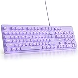 surmen Purple Quiet Keyboard Wired Retro Typewriter, Full Size Soft Keyboards with Number Pad, Round Keys, Backlit USB for Office, Desktop, Laptop(Purple)