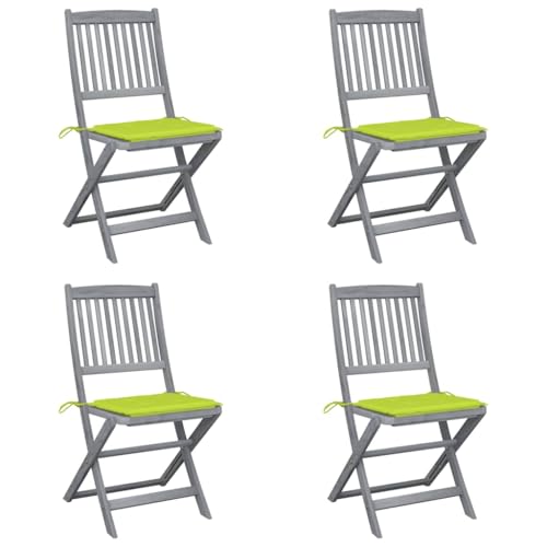 Xichuzi Sillas de jardín Plegables 4 uds, Sillas Terraza Exterior, Silla Playa,Sillas Balcon, Muebles Jardin Exterior, Muebles Jardin Exterior Conjunto, Cojines Madera Maciza Acacia