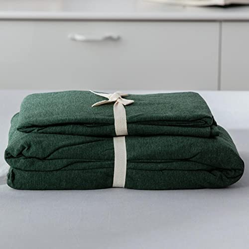 Lifetown Dark Green Fitted Sheet Deep Pocket, Jersey Knit Cotton Sheet Queen Fitted Sheet With 2 Pillowcases, Wrinkle And Shrinkage Resistant #TOP6