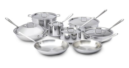 All-Clad D3 3-Ply Stainless Steel Cookware Set 14 Piece Induction Oven Broiler Safe 600F Pots and Pans Silver