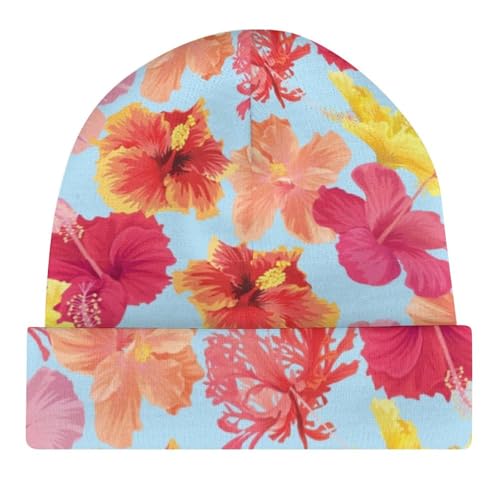 Hibiscus Flowers Pattern Kids Beanie Hat for for Girls Boys Children Cap Winter Knitted Chemo Cancer Headwear Accessories Gifts Decoration Black4