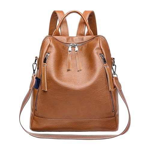 Mabecol Damen Rucksack PU Leder Multifunktional Anti-Diebstahl Wasserdicht Große Kapazität Umhängetasche Handtasche für Schule Arbeit Reisen Freizeit Modischer Rucksack (Braun)