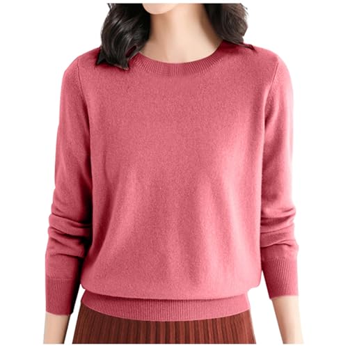 Generic - Chemise de base en laine pour femme - Col rond - Manches longues - T-shirt de voyage et de randonnée - Pull pour filles - Peluche, rose vif, S