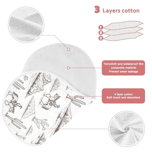 2 Pack Muslin Burp Cloths Cowboy Vintage Cotton Baby Burp Cloths Extra Absorbent and Soft Thick Burping Cloth for Baby Boys Girls, Large 22" x 11"3