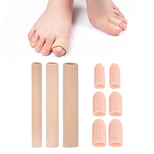 Lot de 3 tubes d'orteils découpés en gel souple pour protéger les ampoules, les callosités, les orteils et les doigts avec 3 paires de protège-orteils respirants Cover