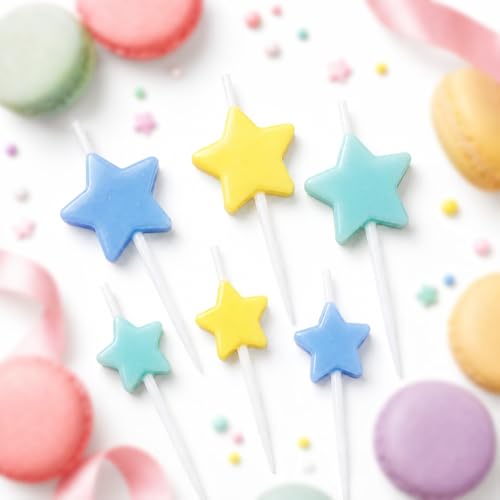 Macaron Star Birthday Candles Colorful Star Shaped Cake Candles 3 Large 3 Small Birthday Cake Cupcake Party Decorations 6 Pack