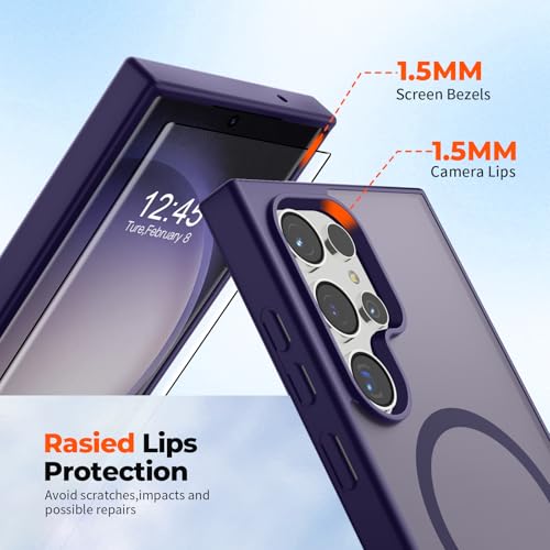 Image of SUPFINE Magnetic for Samsung Galaxy S23 Ultra Case with Screen Protector, (Built-in Magnets) (Military Grade Drop Protection) Slim Translucent Shockproof Phone Case,Dark Purple