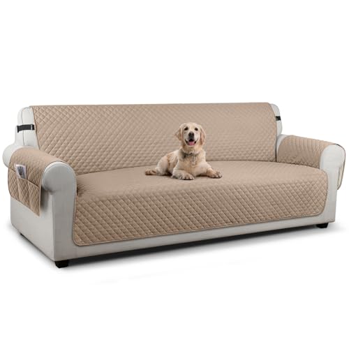 Image of TAOCOCO Sofa Protector 4 Seat Sofa Cover,Sofa Slipcovers with Storage Pockets,Anti Slip Couch Chair Covers,Washable Settee Cover for Pets(Brown)