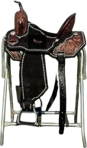 AD SADDLER Leather Western Barrel Horse Saddle Handmade Premium Racing Comfort Riding Trail Equestrian Tooled Carved for Best Horse Riding Saddle Size: 14" inches Seat - 1