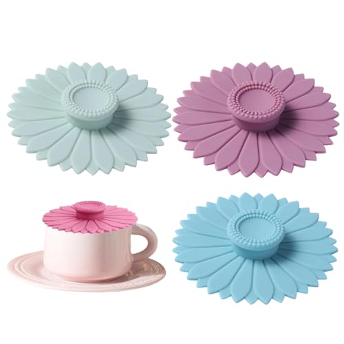 WeddHuis 3 Pièces Couvercle en Silicone pour Verres au Design Tournesol Coloré Couvercle Réutilisable pour Verres et Tasses 10cm
