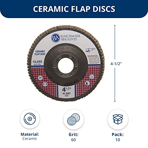Benchmark Abrasives 4.5" x 7/8" Ceramic Type 27 Flap Discs 4 1/2 for Angle Grinder, Sanding Discs, Finishing, Stock Removal on Stainless Steel & More - Grinding Wheels 4 1/2 Inch - (10 Pack) 60 Grit by Benchmark Abrasives - Image 6