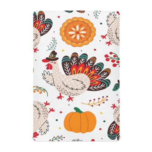Moudou Thanksgiving Turkey Playard Sheet for Boy Girls, Soft Breathable Fitted Toddler Sheet for Standard Playard Bed Mattress, 39 x 27 x 5 Inch