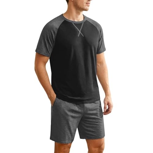 Marvmys Mens Pajama Set Cotton Summer Pjs Short Sleeve Sleepwear Lightweight Pajamas 2 Pieces Loungewear with Pockets S-2XL