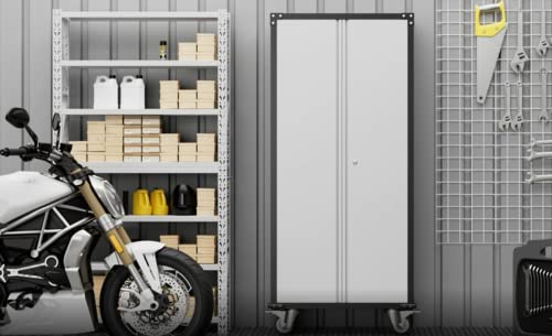 Suxxan Metal Storage Cabinet With Wheels, Rolling Garage Storage Cabinets With 4 Adjustable Shelves, Broom Closet Storage Cabinet & Locking Cabinet 71" H #TOP6