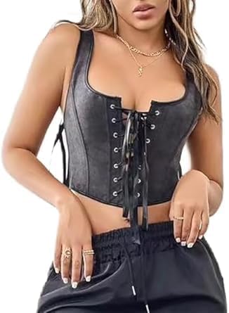 Women Vintage Black Lace-Up Bustier-Corset-Tops Boned Bustier Vest Sexy Overbustier for Going Out, Women's Corset Tops - Image 6