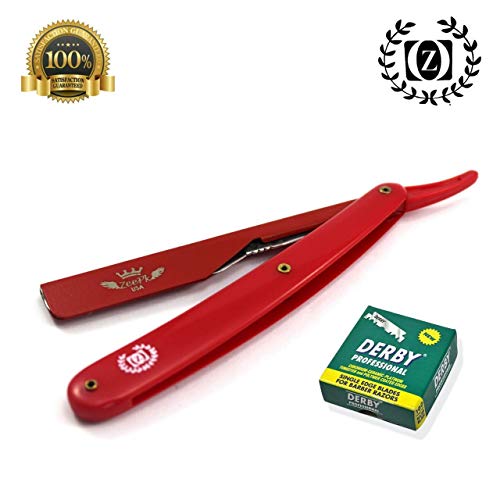 ALL RED BEARD CUT THROAT STRAIGHT BARBER RAZOR 100 BLADES Straight Razor Shave Ready Hand Made Sharpened Professional Barber Approved Cut Throat Honed Straight Edge Blade Shaving Kit