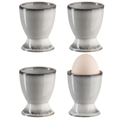 Bluweet Lot de 4 coquetiers en porcelaine - Pour chaque table de petit-déjeuner - Œufs durs et mous - Motif marbre gris (4.1)
